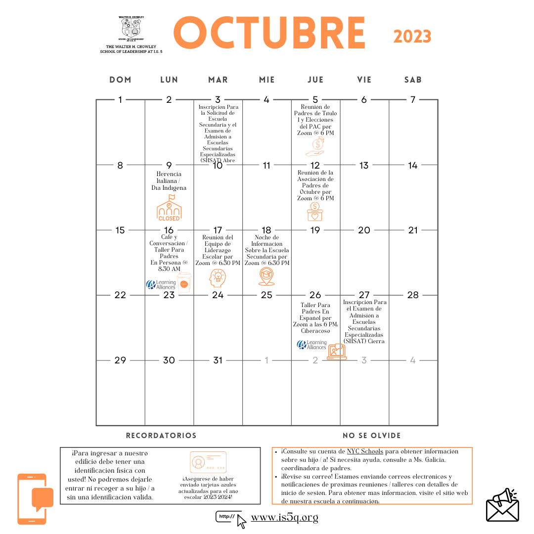 Calendario de Octubre 2023